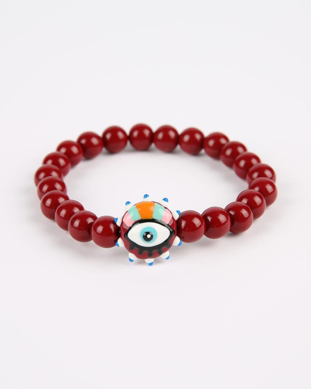 Pulsera de cuentas rojas con dije de ojo
